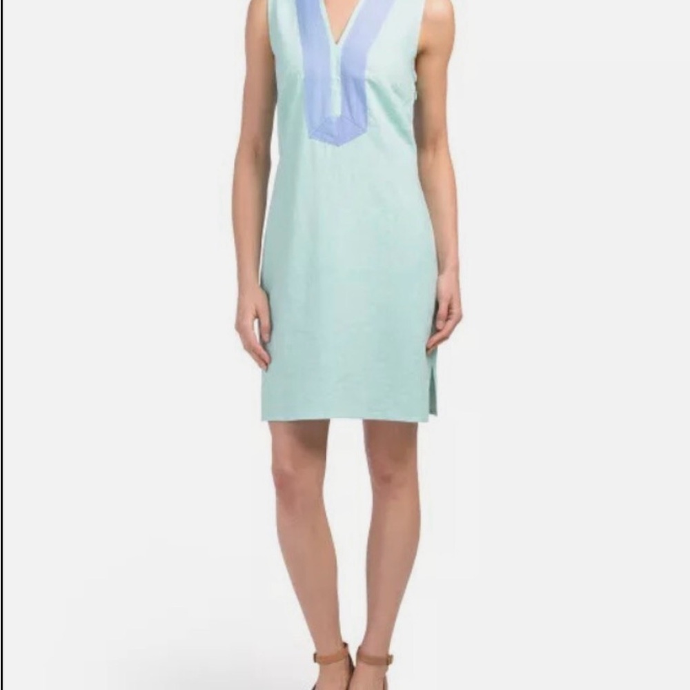 SAIL TO SABLE Classic Sleeveless Mini Tunic Dress Small Linen Blend Blue